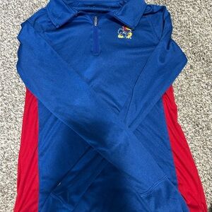 Kansas Jayhawks Blue and Red Quarter-Zip Pullover